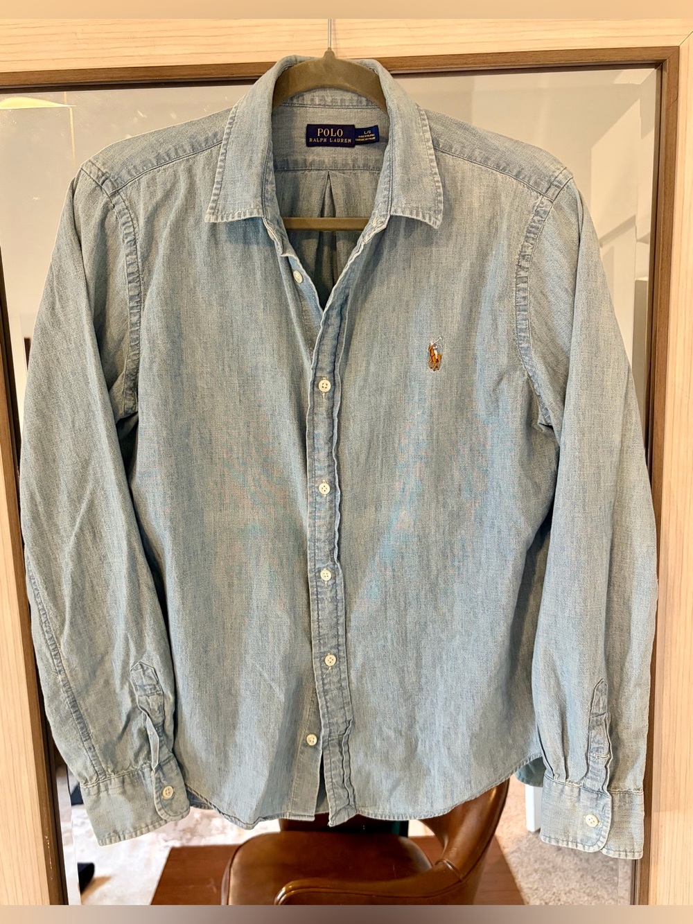 Vintage Polo Ralph Lauren Chambray Denim Shirt Classic Fit Button Cotton Sz L